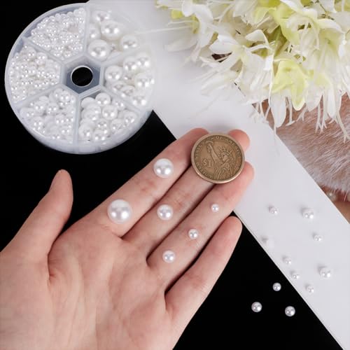PH PandaHall 6 Sizes White Flat Back Pearls Cabochon 690pcs Flat Pearls Gems for Cup Nails Crafts Shoes Hairband Scrapbooking Embellishment Makeup Wedding Phone Case Making 4mm 5mm 6mm 8mm 10mm 12mm - Image 5
