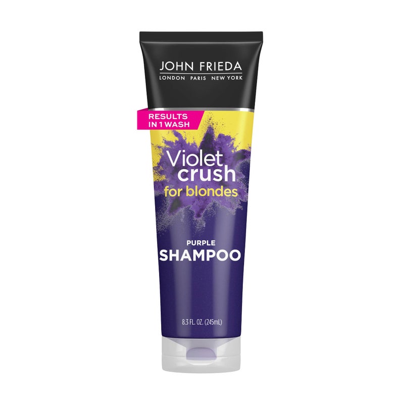 John Frieda 8.3 Ounce Shampoo for Blonde Hair, Violet Crush Purple Shampoo, Neutralizes Brassy Yellow Tones, Blonde Toner for Bleached, Platinum - Image 1