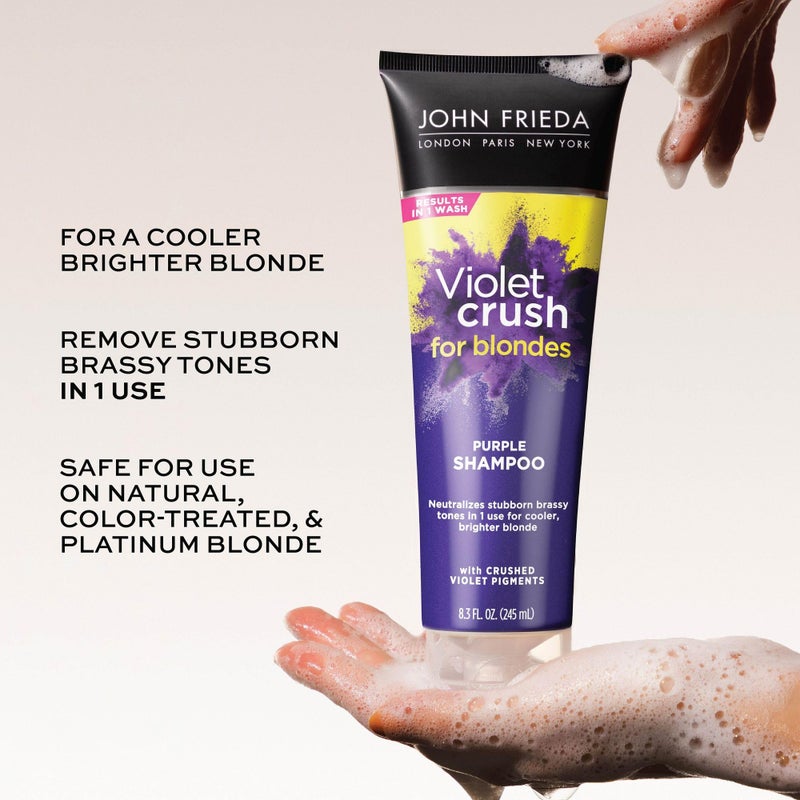 John Frieda 8.3 Ounce Shampoo for Blonde Hair, Violet Crush Purple Shampoo, Neutralizes Brassy Yellow Tones, Blonde Toner for Bleached, Platinum - Image 3
