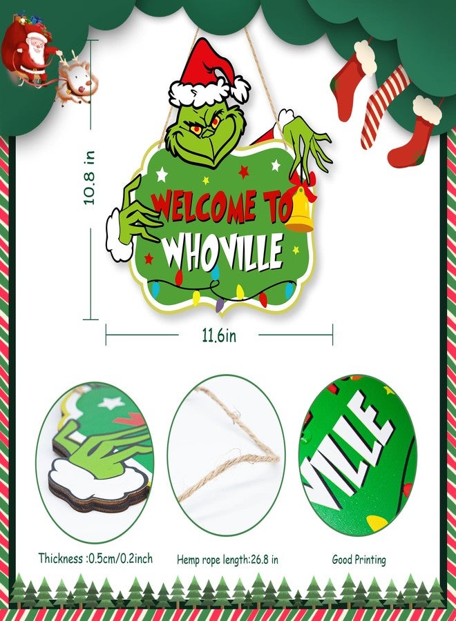 LOCOLY Christmas Decorations Hanging Signs Christmas Door Sign Welcome to Whoville Sign for Holiday Xmas Door Decor - Image 3