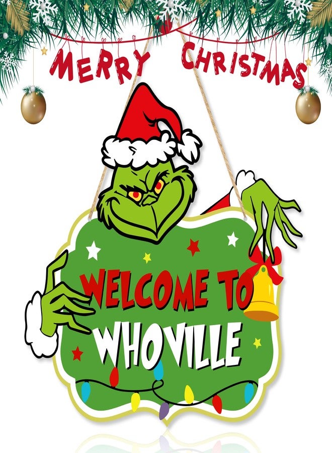 LOCOLY Christmas Decorations Hanging Signs Christmas Door Sign Welcome to Whoville Sign for Holiday Xmas Door Decor - Image 1