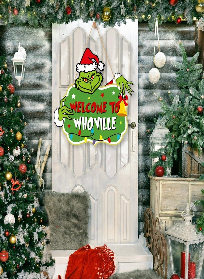 LOCOLY Christmas Decorations Hanging Signs Christmas Door Sign Welcome to Whoville Sign for Holiday Xmas Door Decor - Image 2