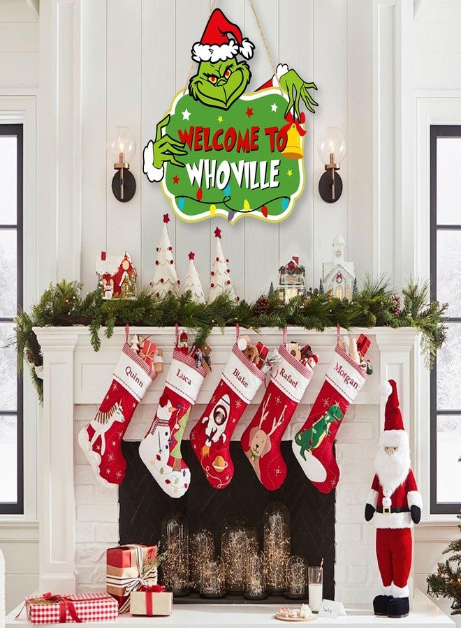 LOCOLY Christmas Decorations Hanging Signs Christmas Door Sign Welcome to Whoville Sign for Holiday Xmas Door Decor - Image 5