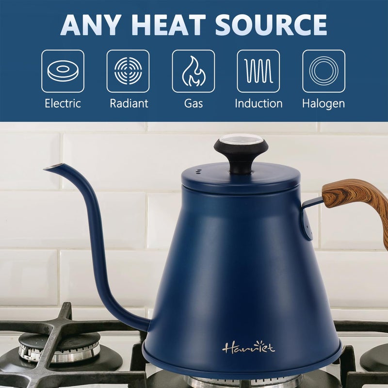 Harriet Gooseneck Kettle with Thermometer for Pour Over Coffee and Tea, 37 fl oz, Stainless Steel, Durable 3-Layer Base, Ideal Spout for Precision Pouring, Compatible with all Stove Tops, Blue - Image 5