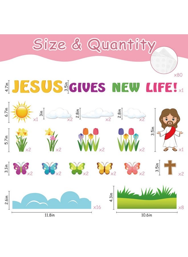 Whaline 70Pcs Easter Bulletin Board Decoration Religious Jesus Gives New Life Butterfly Flower Cutouts Board Border Spring Easter Classroom Decor For School Home Wall Decoration - Image 2