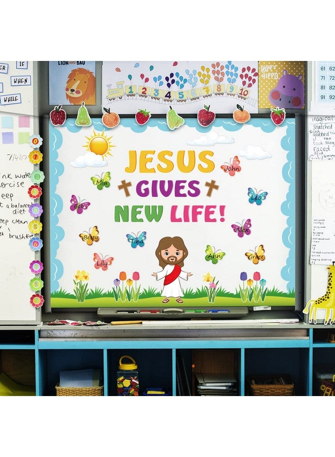 Whaline 70Pcs Easter Bulletin Board Decoration Religious Jesus Gives New Life Butterfly Flower Cutouts Board Border Spring Easter Classroom Decor For School Home Wall Decoration - Image 4