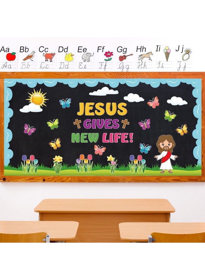 Whaline 70Pcs Easter Bulletin Board Decoration Religious Jesus Gives New Life Butterfly Flower Cutouts Board Border Spring Easter Classroom Decor For School Home Wall Decoration - Image 5