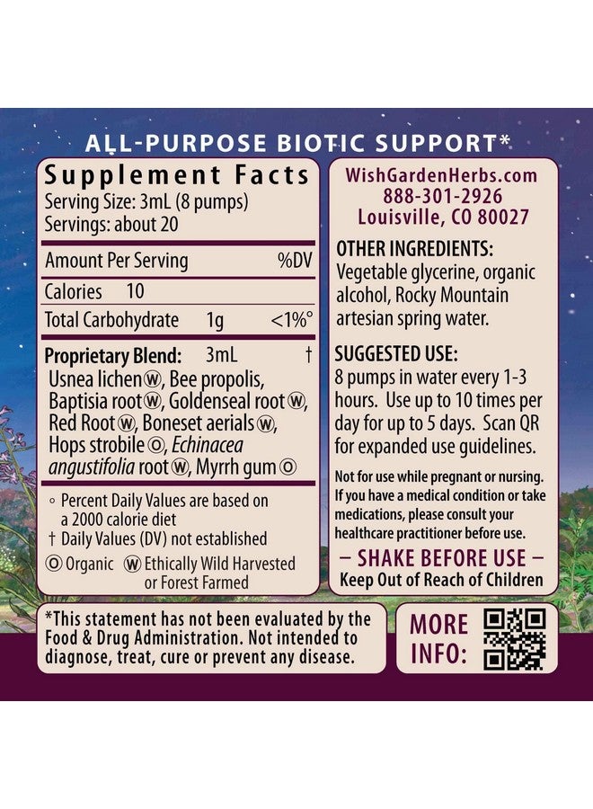 WishGarden Herbs Kick-Ass Biotic Immune Hero - Plant-Based Herbal Biotic Formula with Usnea Lichen, Hops, Echinacea & Goldenseal, Supports Healthy Immune, Respiratory & Lymph System Function, 4oz - Image 2