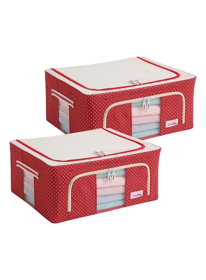 BlushBees Oxford fabric Living Box - Closet Organizer Cloth Storage Boxes for Wardrobe - 44 Litre (Pack of 2, Polka Dot Red) - Image 1
