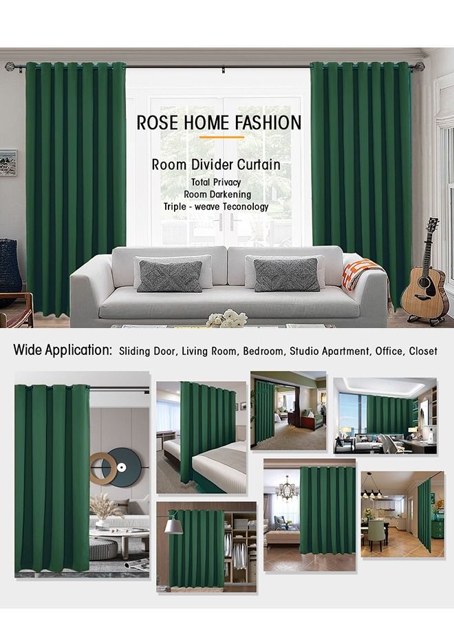 Room Divider Blackout Curtains Thermal Insulated Decor Grommet Blackout Drapes for Bedroom Dining Studio Office Hunter Green 200x270/200x240/200x200cm