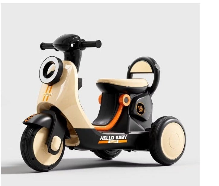 Kids' 3-Wheel Ride-On Scooter with Front Light and Backrest, Beige/Black