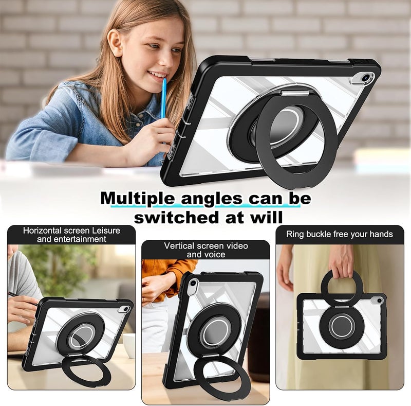 OSALO Case for iPad 11th 11 Inch 2025 & iPad 10th 10.9 Inch 2022 Case with 360 Rotatable Ring Handle Grip Stand, Shockproof Tablet Protective Cover with Clear Back, Black - Image 5