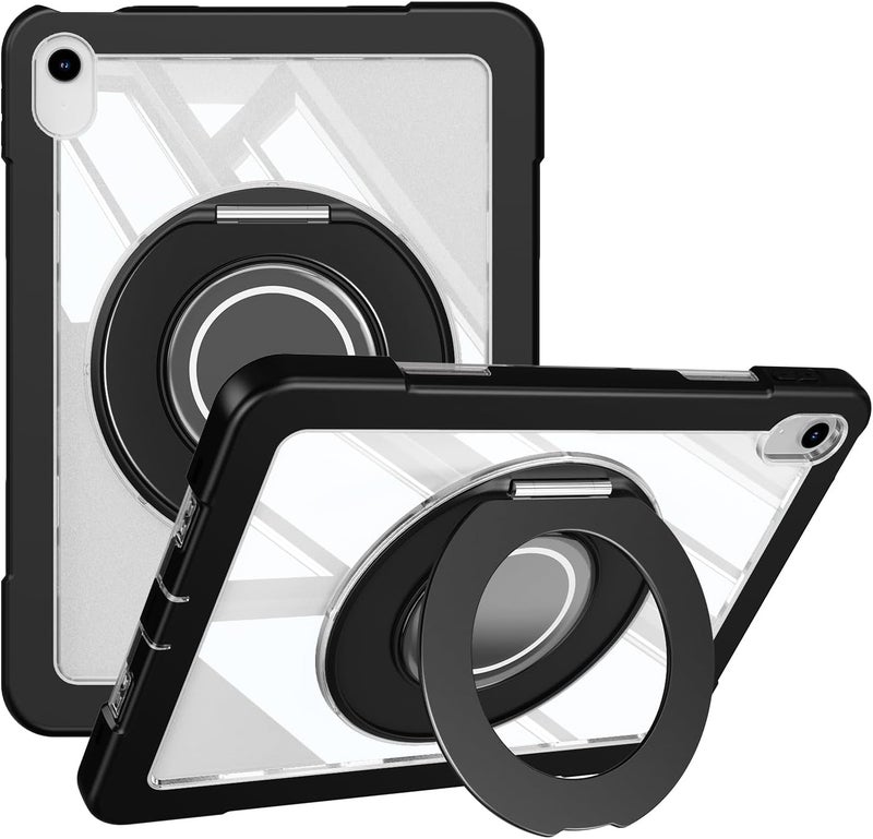 OSALO Case for iPad 11th 11 Inch 2025 & iPad 10th 10.9 Inch 2022 Case with 360 Rotatable Ring Handle Grip Stand, Shockproof Tablet Protective Cover with Clear Back, Black - Image 1