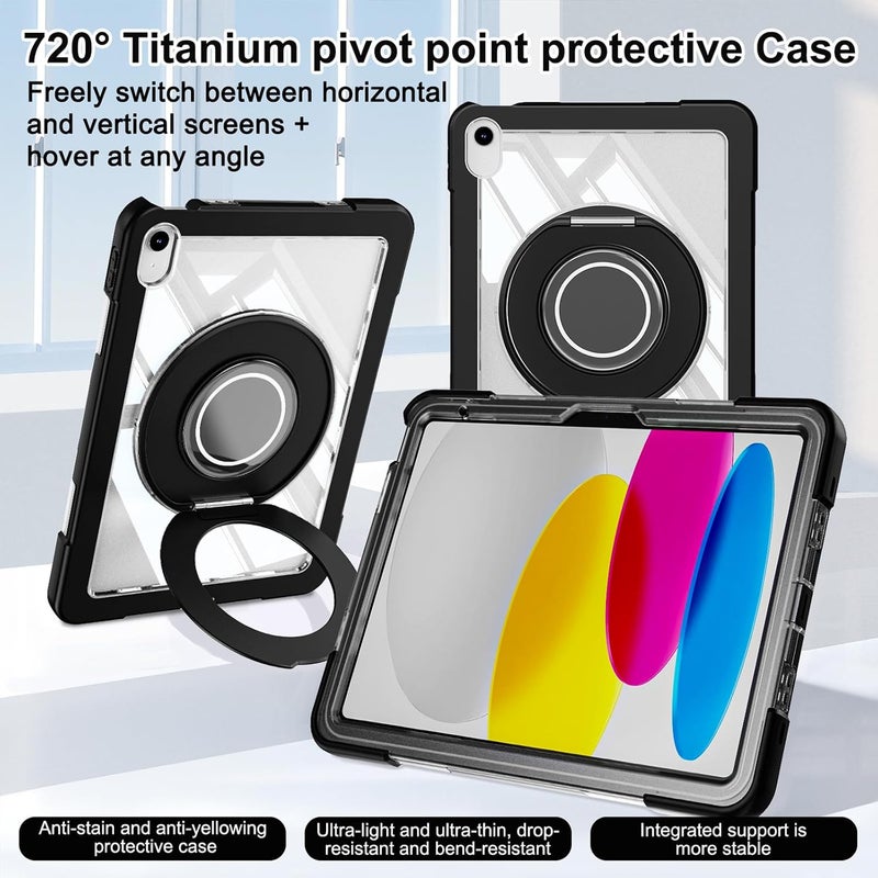 OSALO Case for iPad 11th 11 Inch 2025 & iPad 10th 10.9 Inch 2022 Case with 360 Rotatable Ring Handle Grip Stand, Shockproof Tablet Protective Cover with Clear Back, Black - Image 2
