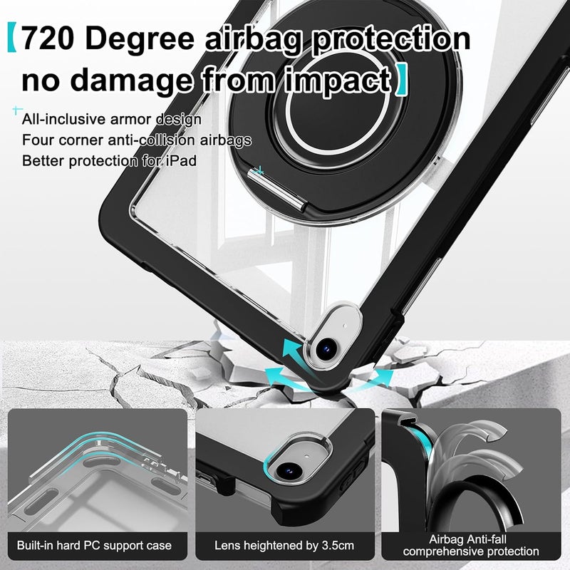 OSALO Case for iPad 11th 11 Inch 2025 & iPad 10th 10.9 Inch 2022 Case with 360 Rotatable Ring Handle Grip Stand, Shockproof Tablet Protective Cover with Clear Back, Black - Image 3