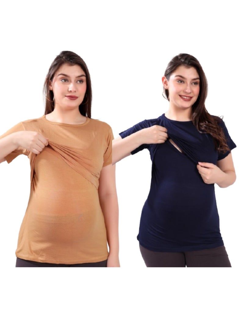 TUMMY TUMMY Maternity & Nursing Double Layered Pull-On Top Pack of 2pc  - Image 1