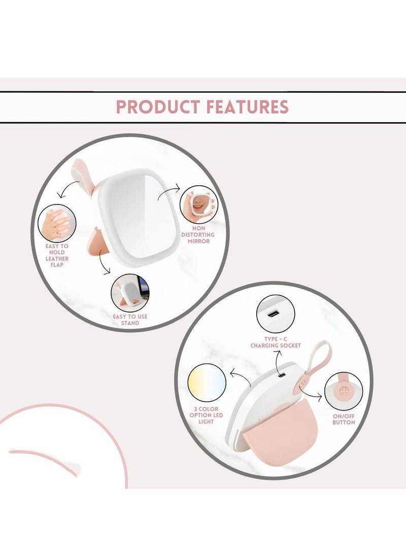 KASTWAVE Rechargeable Travel Makeup Mirror with LED Lights, Compact Dimmable Mirror with 3 Light Colors & Adjustable Brightness, Small Portable Vanity Mirror Handheld for Bags  - Image 3