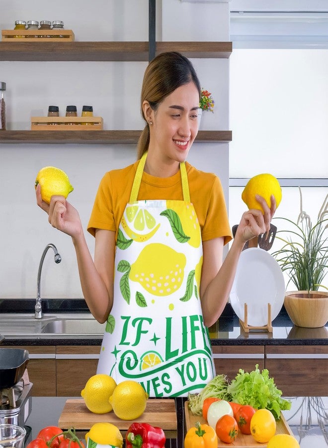 ماكسدوت مريلة ماكسدوت للمطبخ مكونة من 3 قطع بتصميم الليمون مع جيوب، مريلة مطبخ نسائية. إذا أعطتك الحياة ليمونًا، فاصنعي عصير ليمون. لوازم تحضير عصير الليمون. - Image 5