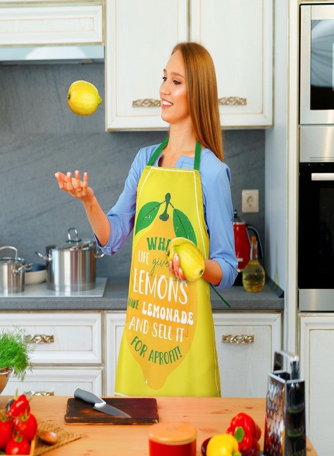 ماكسدوت مريلة ماكسدوت للمطبخ مكونة من 3 قطع بتصميم الليمون مع جيوب، مريلة مطبخ نسائية. إذا أعطتك الحياة ليمونًا، فاصنعي عصير ليمون. لوازم تحضير عصير الليمون. - Image 4