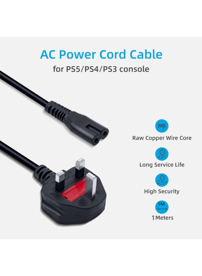 GUDOO كابل طاقة بريطاني بطول 1 متر، سلك طاقة C7 على شكل رقم 8، سلك طاقة لجهاز PS5/PS4/PS3 - Image 2