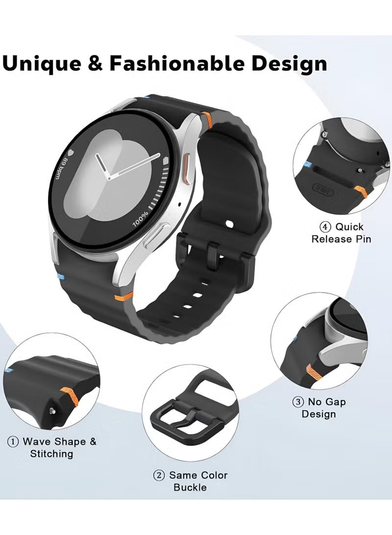4 Pack Silicone Watch Bands Compatible with Galaxy Watch 7 6 5 4 FE and Classic Models 20mm Soft Sport Strap for Men and Women Black Grey Blue Red - Image 5