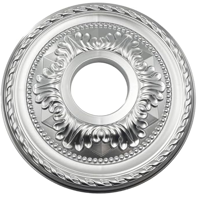 CEILING MEDALLION FOR LIGHT FIXTURES CEILING FAN MEDALLION CEILING LIGHT COVER PLATE HOME LIGHTING CEILING MEDALLIONS 12" OD X 3.6" ID(SILVER) - Image 1
