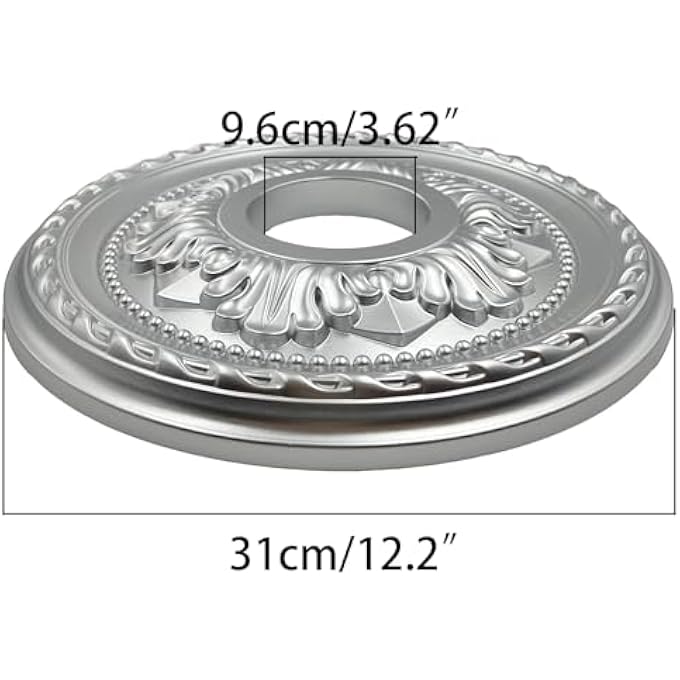 CEILING MEDALLION FOR LIGHT FIXTURES CEILING FAN MEDALLION CEILING LIGHT COVER PLATE HOME LIGHTING CEILING MEDALLIONS 12" OD X 3.6" ID(SILVER) - Image 3
