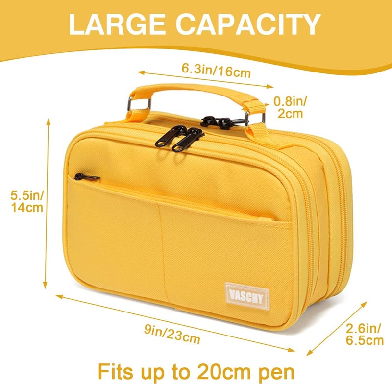 Vaschy Pencil Case,VASCHY Large Pencil Pouch with Compartments for Middle School,Work,Office Pen Organizer Holder School Supply Yellow - Image 2