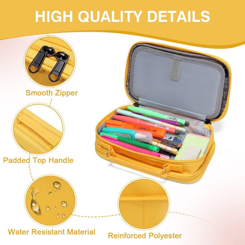 Vaschy Pencil Case,VASCHY Large Pencil Pouch with Compartments for Middle School,Work,Office Pen Organizer Holder School Supply Yellow - Image 4