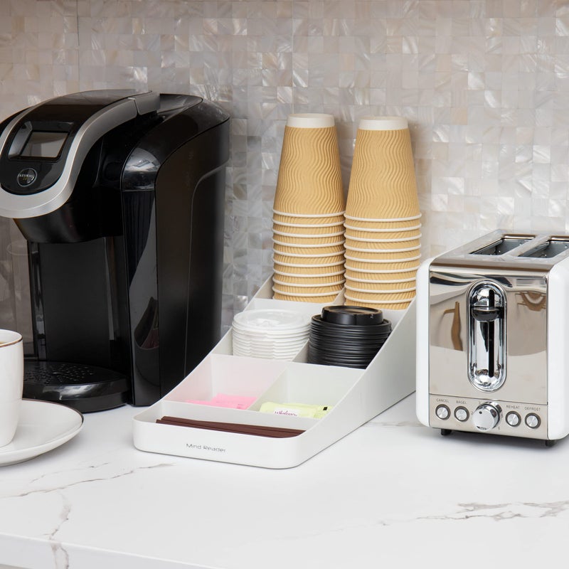 Mind Reader 7 Compartment Coffee Condiment, Cups, Lids, Sugars, Stirrers,Storage Organizer, White - Image 2