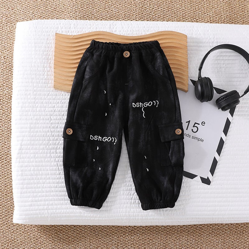 Boys' Pants Small And Medium-Sized Children'S Casual Workwear Trousers Boys Autumn Children'S Sweetpants Trendy Batch - Image 1