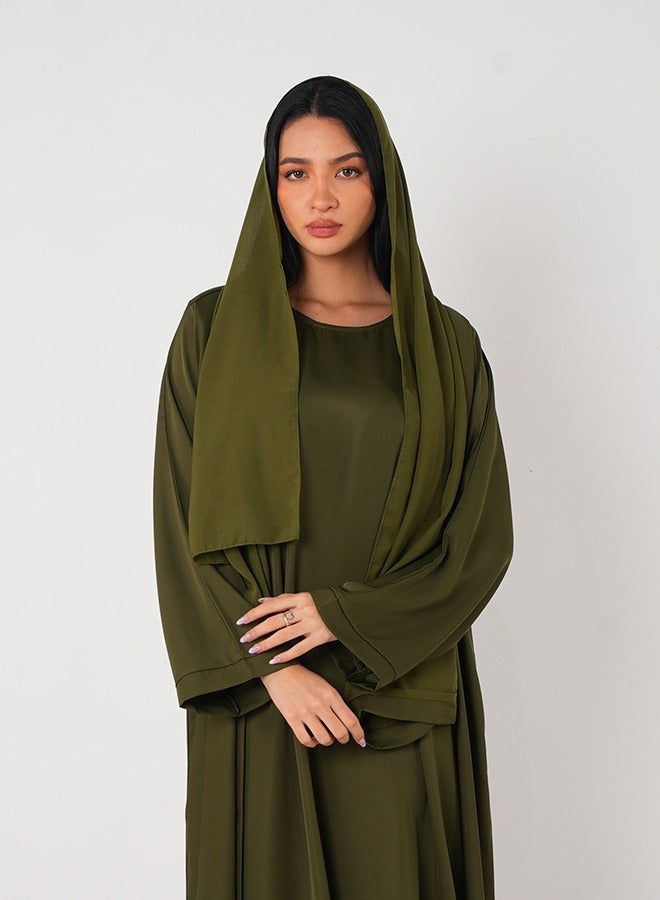 JAMEELA Olive Green Classic Open Abaya 3 pieces Set - Image 2