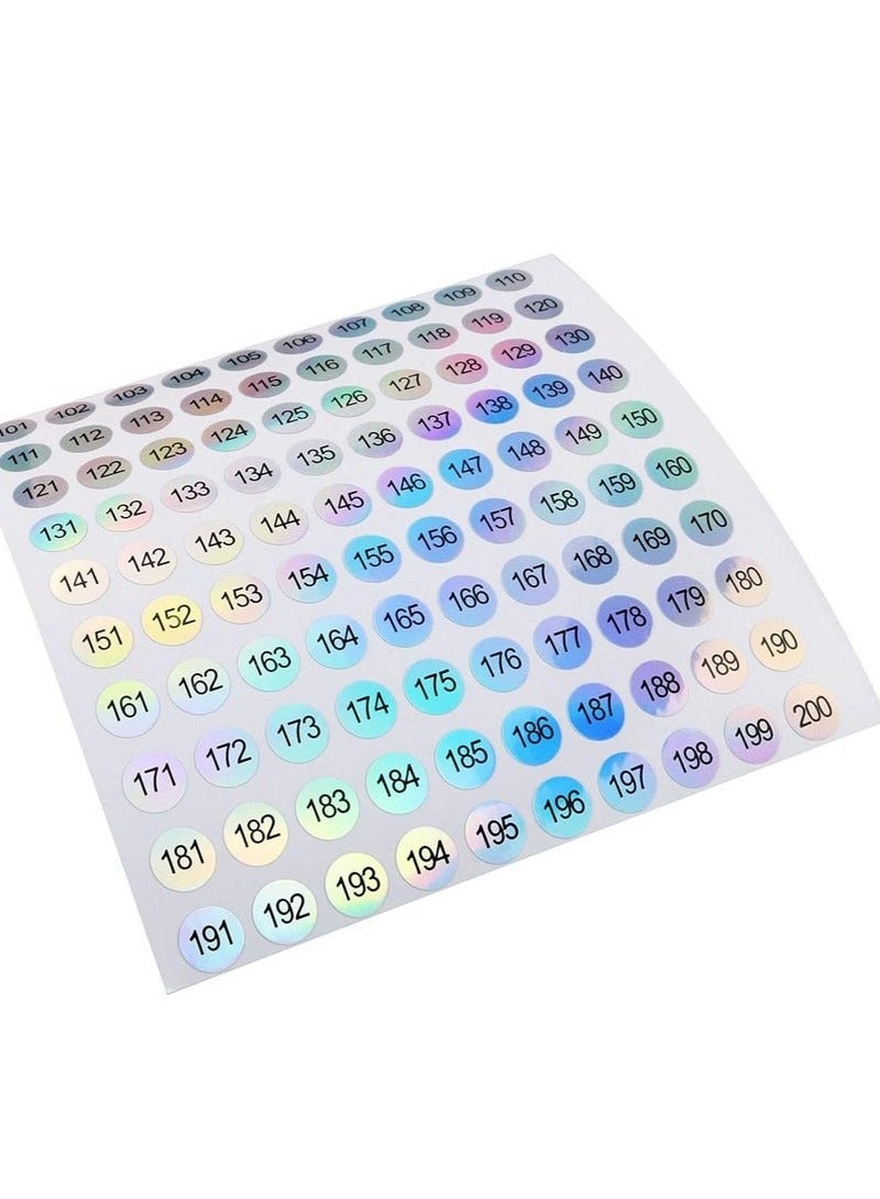 10 Sheets 1 to 200 Reflective Laser Small Round Consecutive Numbers Stickers Self Adhesive Inventory Storage Organizing Label Stickers Nail Polish Bottle Nail Swatch Sticks，School number stickers - Image 5