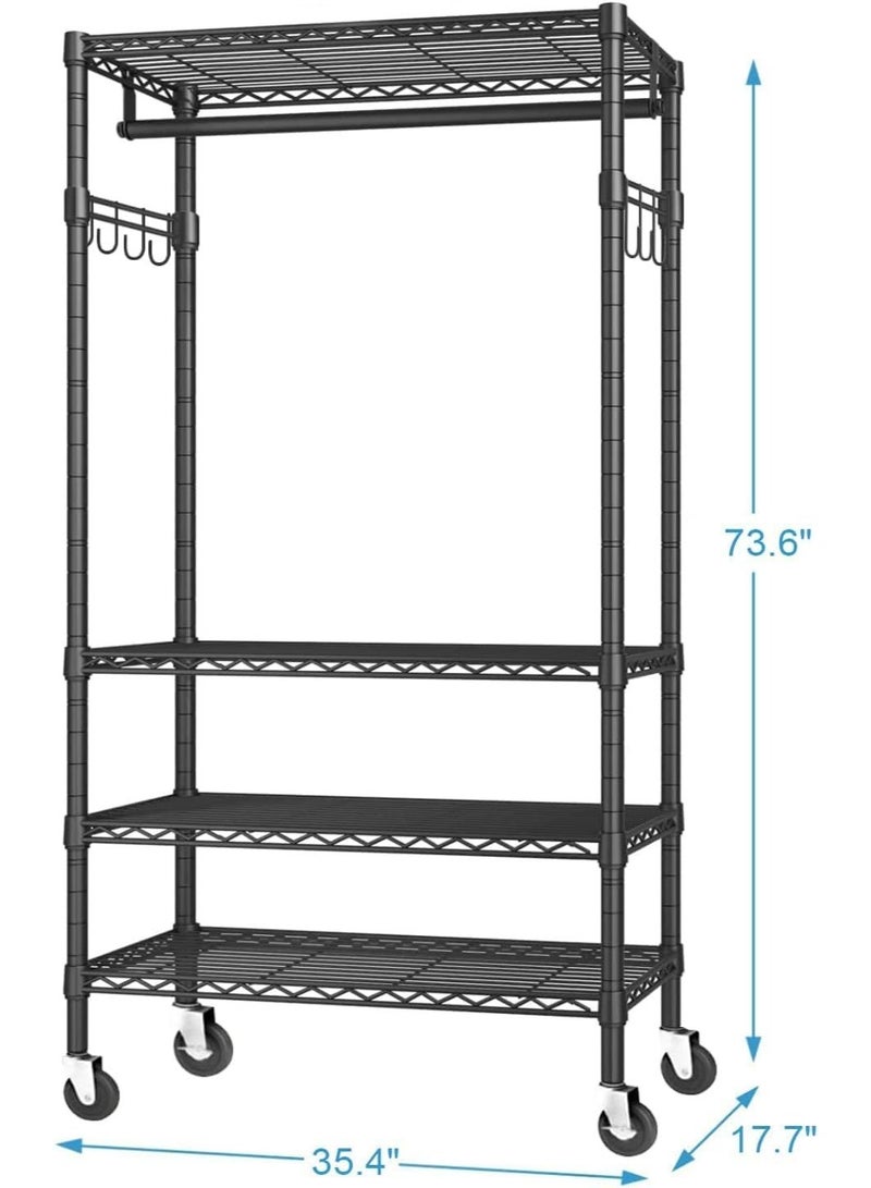 Forthcan Wire Clothes Rails, 4 Tiers Heavy Duty Clothes Rail with Storage Shelves for Hanging Clothes Large Clothing Rail Garment Rack Freestanding Closet with Hanging Rod, Max Load 500LBS, Black - Image 5