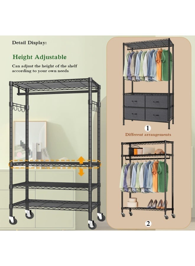 Forthcan Wire Clothes Rails, 4 Tiers Heavy Duty Clothes Rail with Storage Shelves for Hanging Clothes Large Clothing Rail Garment Rack Freestanding Closet with Hanging Rod, Max Load 500LBS, Black - Image 2