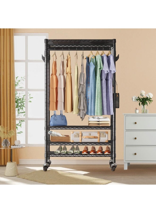 Forthcan Wire Clothes Rails, 4 Tiers Heavy Duty Clothes Rail with Storage Shelves for Hanging Clothes Large Clothing Rail Garment Rack Freestanding Closet with Hanging Rod, Max Load 500LBS, Black - Image 3