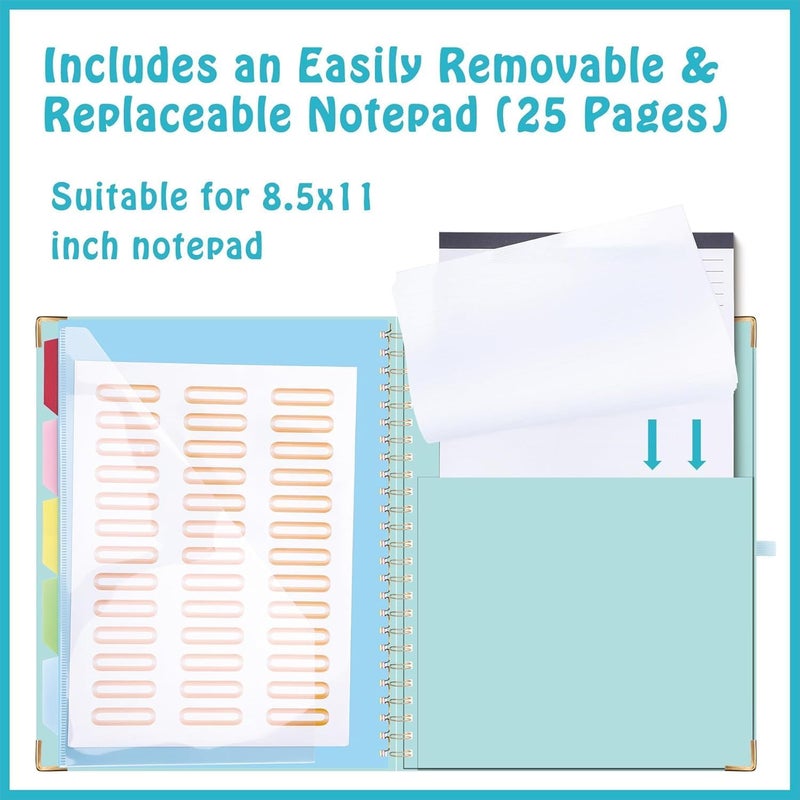 HAUTOCO Clipboard Folio with Refillable Notepad for Letter Size (11" x 8.5"), 5 Dividers with 10 Pockets, Elastic Pen Holder and File Folder Labels, Spiral Nurse Clipboard Artboard(Blue) - Image 4