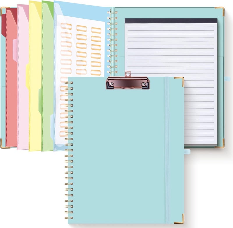 HAUTOCO Clipboard Folio with Refillable Notepad for Letter Size (11" x 8.5"), 5 Dividers with 10 Pockets, Elastic Pen Holder and File Folder Labels, Spiral Nurse Clipboard Artboard(Blue) - Image 1