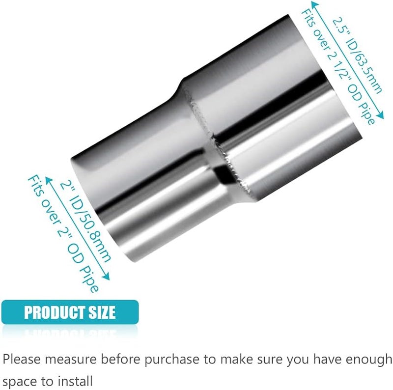 A ABIGAIL Universal 2" ID to 2.5" ID Exhaust Pipe Adapter Connector Reducer - 304 Stainless Steel - Image 2