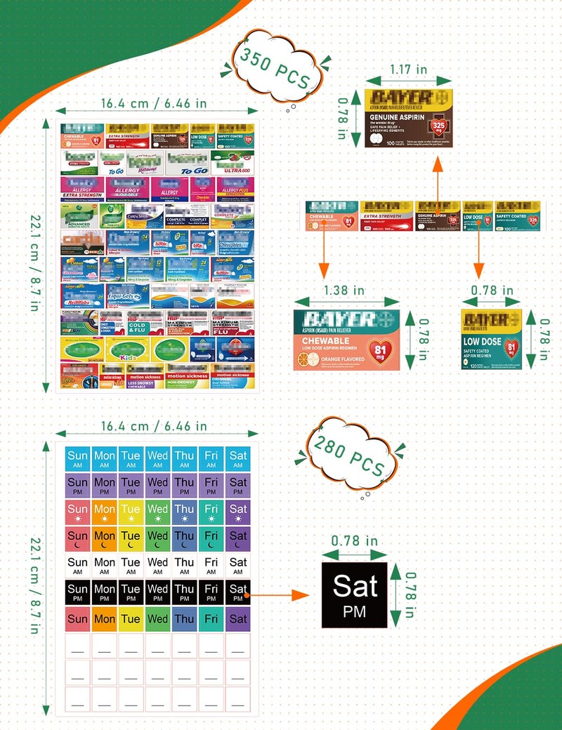 CAPHONT 630 Pcs Medicine Labels Stickers for Pill Organizers, 350 DIY Pocket Pharmacy Labels & 280 Medicine Reminder Stickers, Travel Daily Pill Container Brand Label Pill Case Label Stickers - Image 2