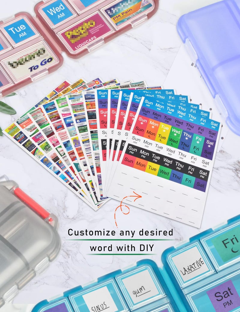 CAPHONT 630 Pcs Medicine Labels Stickers for Pill Organizers, 350 DIY Pocket Pharmacy Labels & 280 Medicine Reminder Stickers, Travel Daily Pill Container Brand Label Pill Case Label Stickers - Image 3