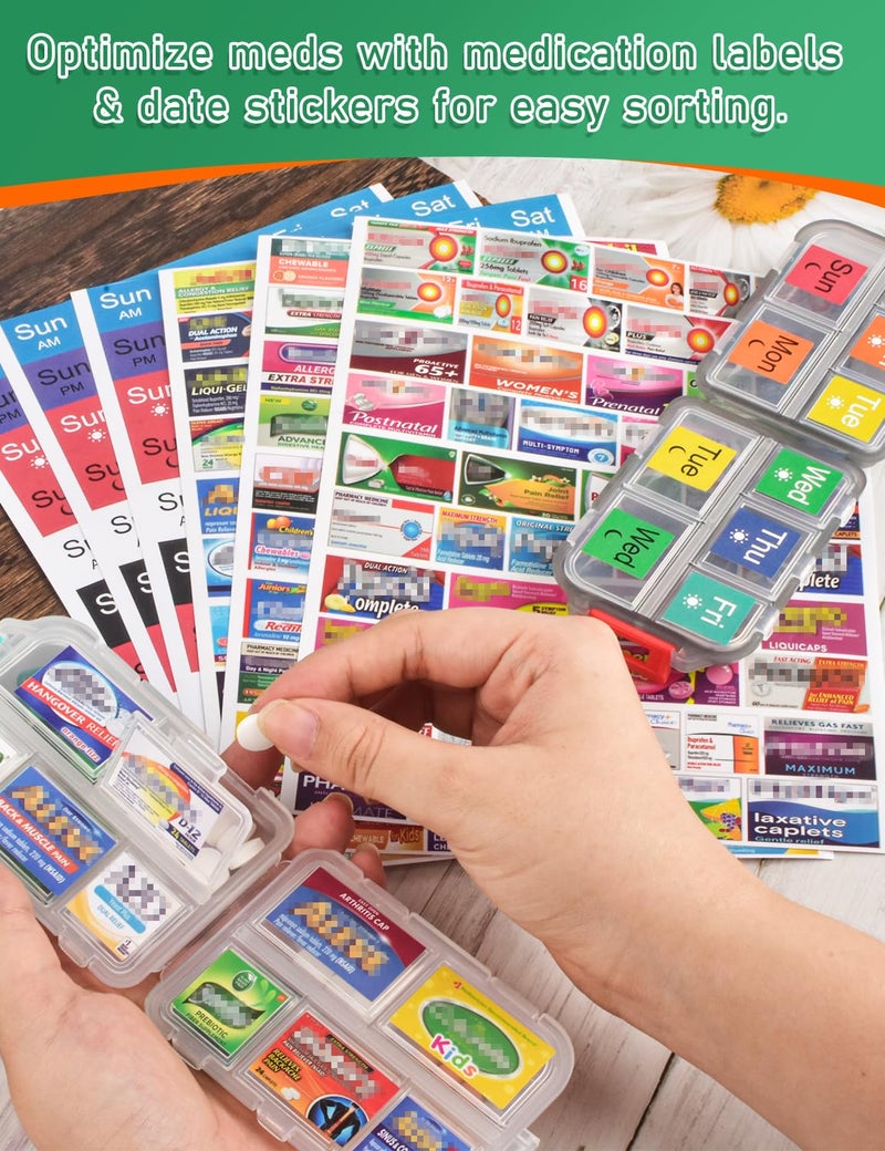 CAPHONT 630 Pcs Medicine Labels Stickers for Pill Organizers, 350 DIY Pocket Pharmacy Labels & 280 Medicine Reminder Stickers, Travel Daily Pill Container Brand Label Pill Case Label Stickers - Image 5