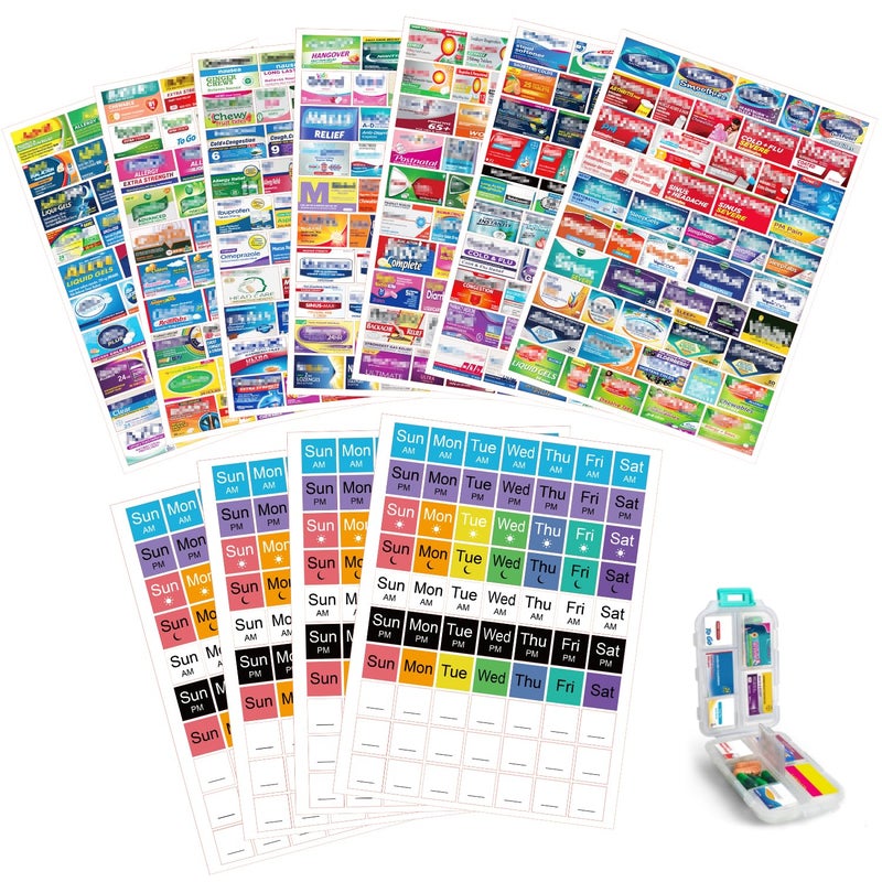 CAPHONT 630 Pcs Medicine Labels Stickers for Pill Organizers, 350 DIY Pocket Pharmacy Labels & 280 Medicine Reminder Stickers, Travel Daily Pill Container Brand Label Pill Case Label Stickers - Image 1