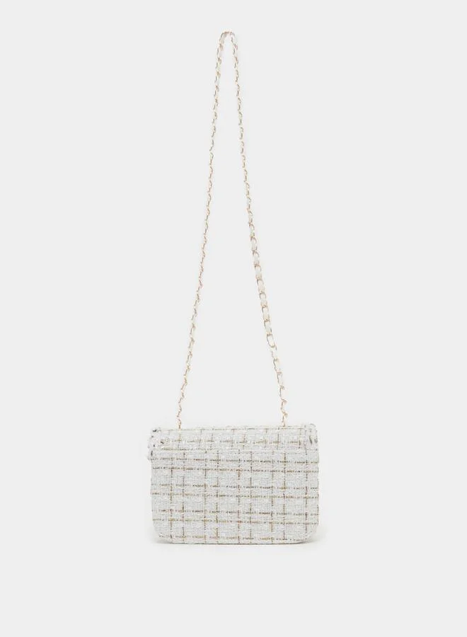 Styli Tweed Crossbody Bag with Chain Strap