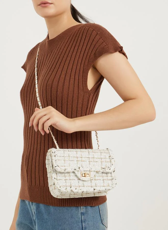 Styli Tweed Crossbody Bag with Chain Strap