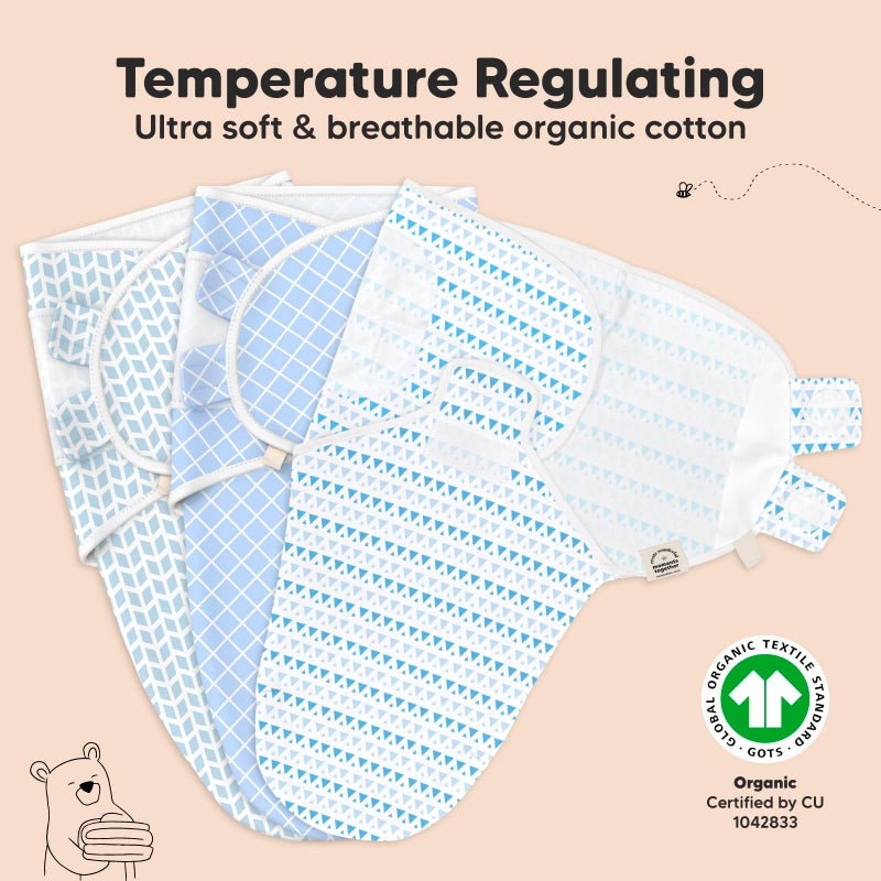 KeaBabies 3-Pack Organic Baby Swaddle Sleep Sacks - Newborn Swaddle Sack, Ergonomic Baby Swaddles 0-3 Months, Swaddles for Newborns, Baby Sleep Sack, Baby Swaddle Blanket Wrap, Baby Essentials (Storm) - Image 4