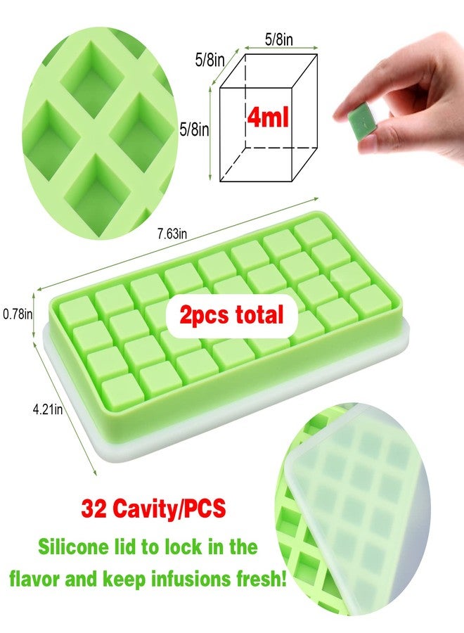 AIERSA 2Pcs Silicone Molds for Herb-Infused Oil Cubes, 32 Cavity Candy Gummy Molds with Lids & 2 Droppers for DIY 5/8x5/8x5/8in Square Gummies, Homemade Herbal Blocks, Jello, Pralines Caramels - Image 2