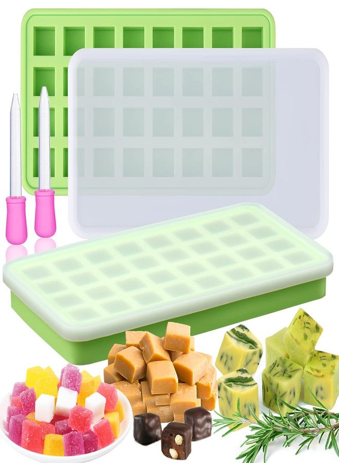 AIERSA 2Pcs Silicone Molds for Herb-Infused Oil Cubes, 32 Cavity Candy Gummy Molds with Lids & 2 Droppers for DIY 5/8x5/8x5/8in Square Gummies, Homemade Herbal Blocks, Jello, Pralines Caramels - Image 1