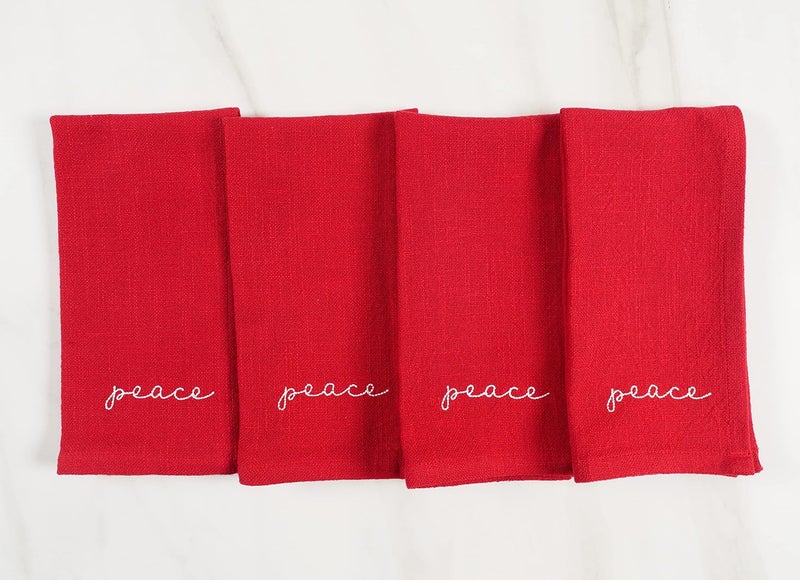 KAF Home Embroidered Holiday Dinner Napkins  100 Cotton Enzyme Washed Slubbed Cloth Napkins  Set of 4 Peace - Image 3