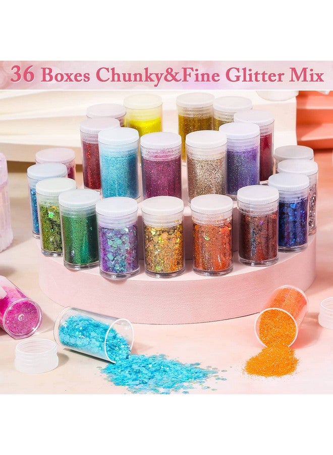 Audab Fine And Chunky Glitter Powder For Resin Assorted Holographic Nail Sequins For Hair Makeup Slime Resin Molds / Tumblers 36 Pcs - Image 5